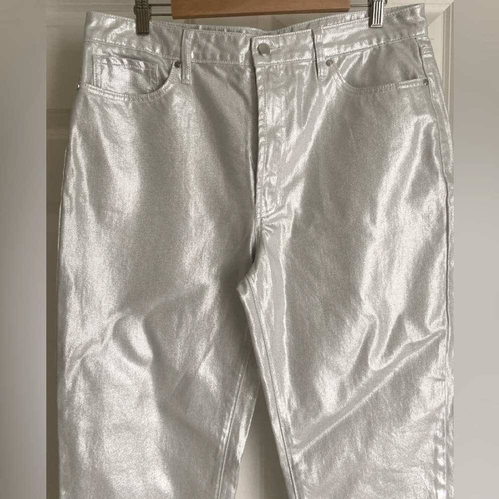 Rebecca Minkoff Women's Metallic Silver Jeans Size 14 NWT 100% Cotton Trendy Y2K - Picture 4 of 16